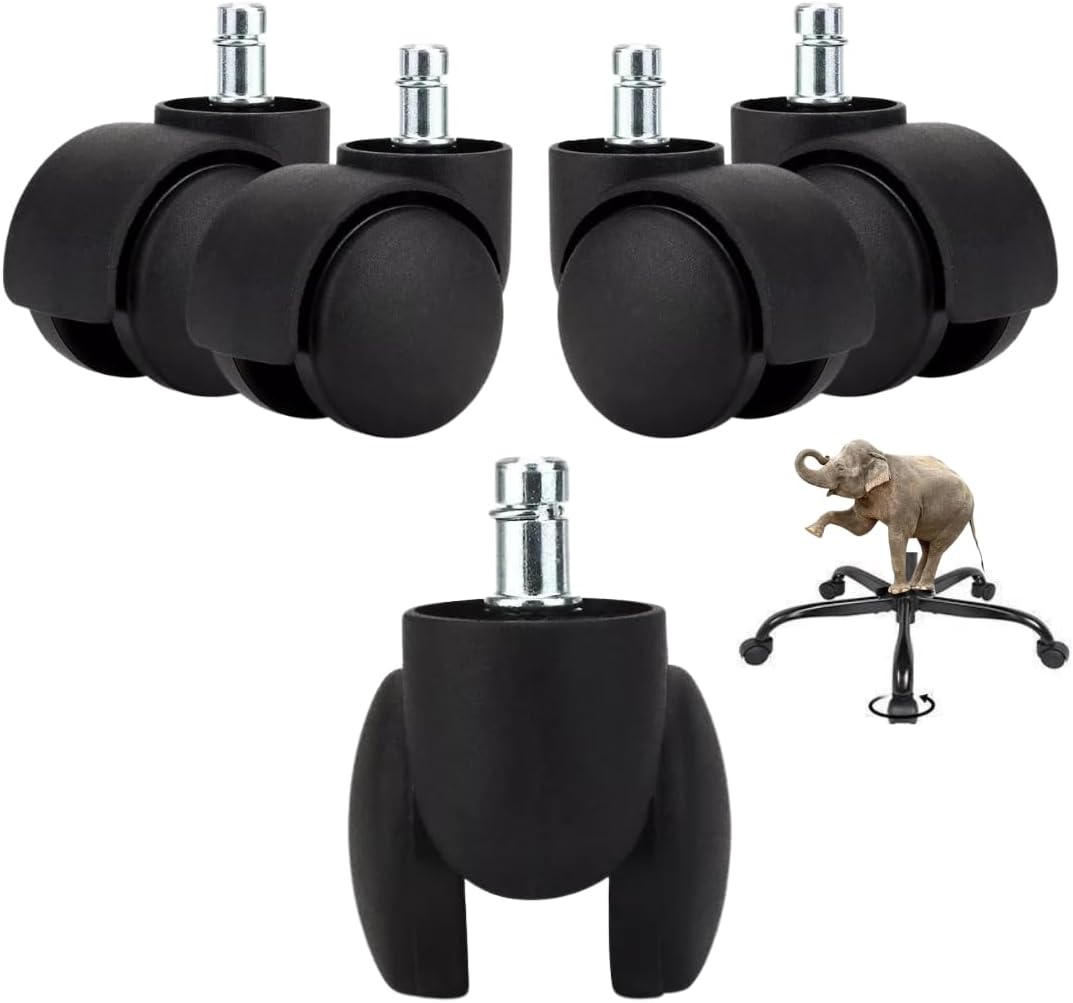 Maktune Office Chair Grey Wheels - Heavy Duty Caster Wheels for Rolling Chairs, Computer Chairs, Furniture - Replacement Parts, Wheel Base (Bush Chair Stool Swivel Cater Wheels)