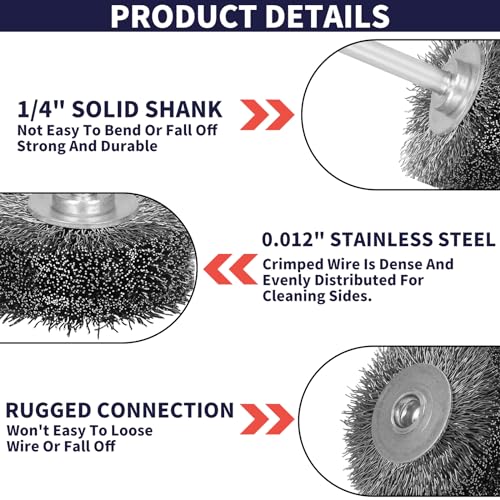 Image of 10 Pack 2 Inch Wire Wheel Brush for Drill Attachment,Heavy Duty Wire Brushes Removal Paint Rust & Corrosion, 0.012 inch Coarse Crimped Stainless Steel Wire, 1 /4in Shank, 20000RPM