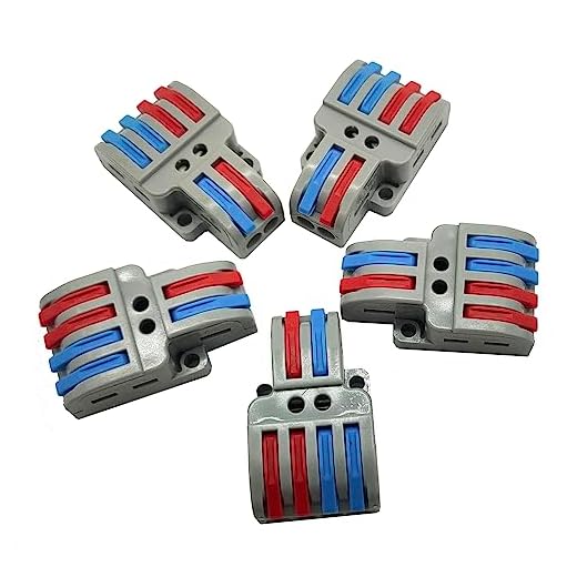 MTUERANC Wire Connectors, Compact Lever Wire Nuts Connectors Wire Terminals 2 In 4 Out for Quick Connect 28-12 AWG 5PCS (2 in 4 out)