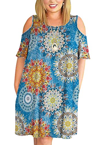 Image of Kancystore Women's Plus Size Summer Dresses Short Sleeve Casual T-Shirt Swing Dress with Pockets