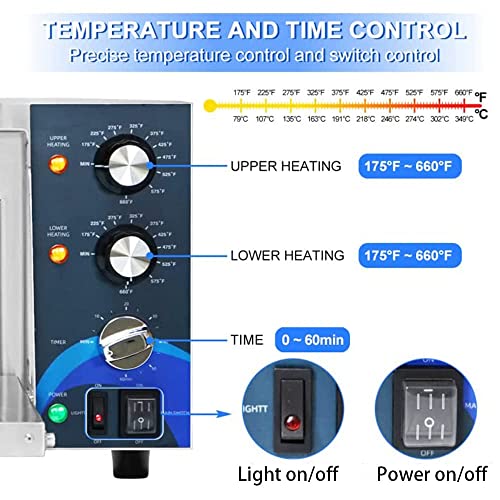 Hoocoo Electric Pizza Oven Indoor Commercial Pizza Oven With Pizza Stone And 60-Minitue Timer, Adjustable Temperature (175℉-660℉）Indoor Stainless Steel Commercial Pizza Maker,120V 1800W #TOP3