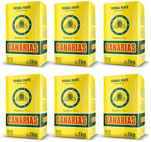Canarias Yerba Mate Traditional 2.2 lb - Uruguayan Yerba Mate Tea - Ground Leaf Without Stems (Sin Palo) - Strong & Full-Bodied Flavor (Pack of 6)