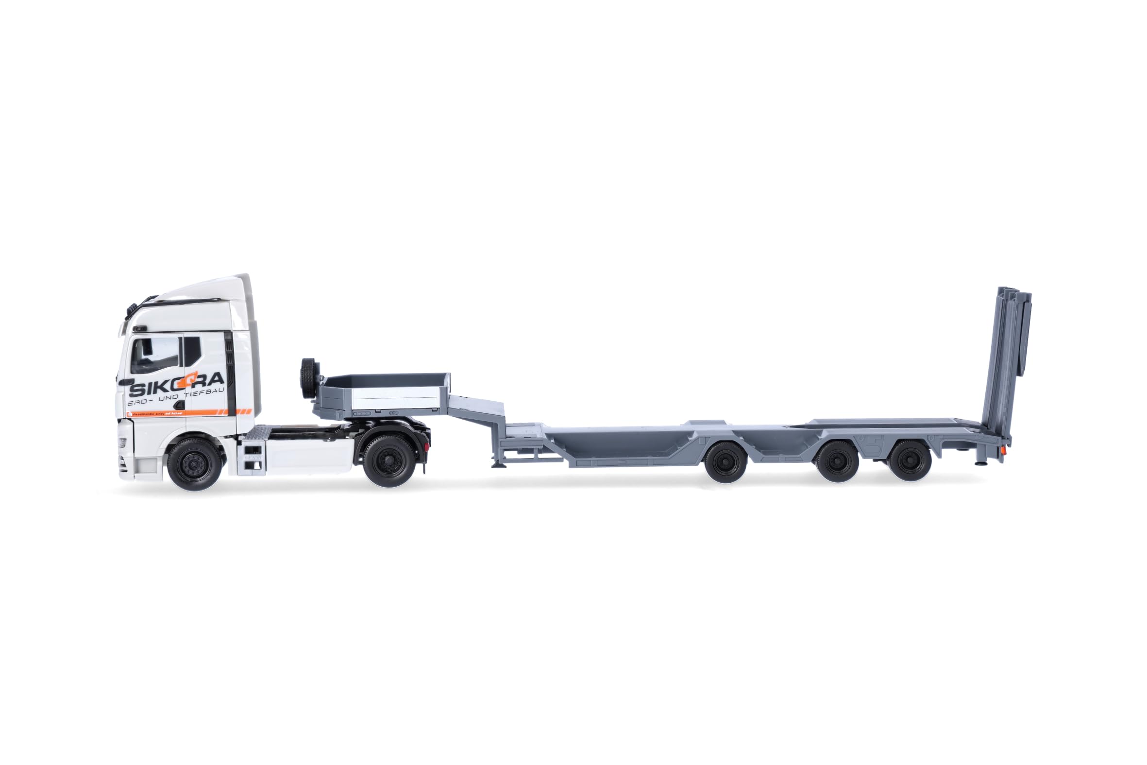 Herpa LKW Modell MAN TGX GM Semitieflade-Sattelzug Sikora/Trucker Babe Cindy (Niedersachsen/Seevetal-Lindhorst), Miniatur im Maßstab 1:87, Sammlerstück, Made in Germany, Kunststoff