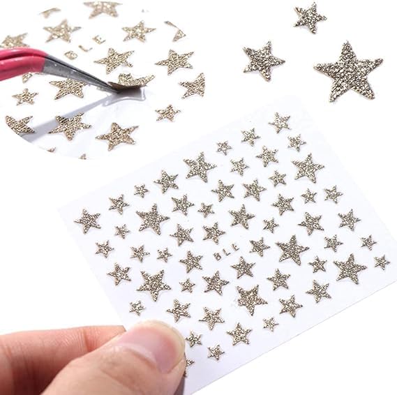 10 Sheets Star Nail Art Stickers Decals Nail Art Design Supplies 3D Self-Adhesive Nail Slider Stars Stickers Glitter Shiny Decoration Decal Transfer Adhesive Colorful Nail Art Tips Manicure