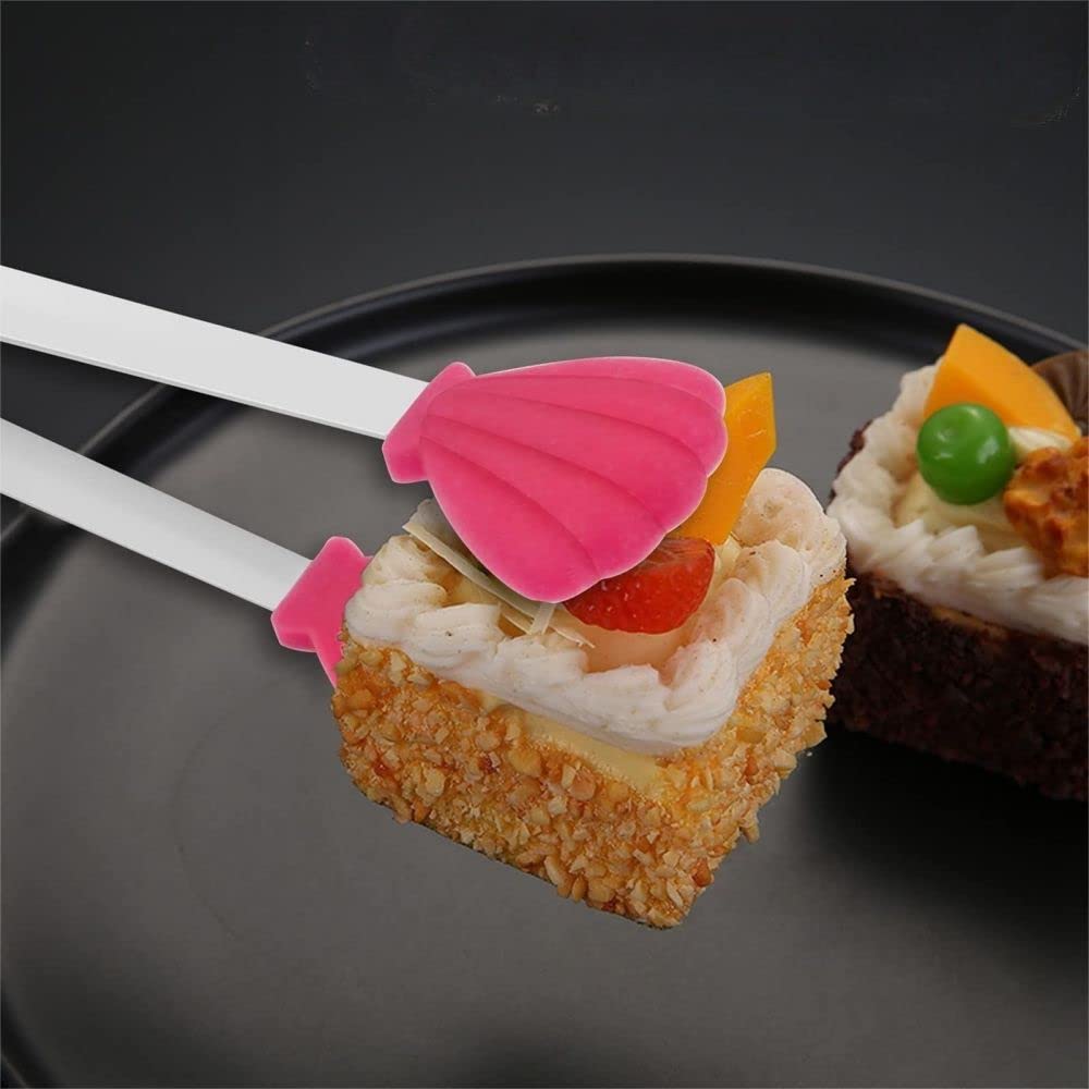 Silicone Seashell Tongs, Heat Resistant Silicone BBQ Tongs and 5 Inch Salad Buffet, Silicone Fruit Tongs for Sugar Ice Cubes, Pink