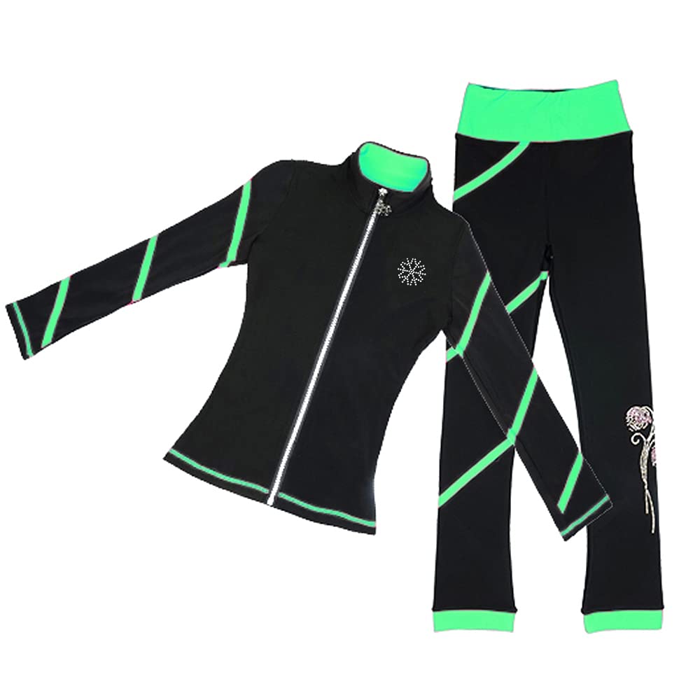LIUHUO Set di pantaloni da pattinaggio su ghiaccio per ragazze, colore nero, per allenamento, pattinaggio