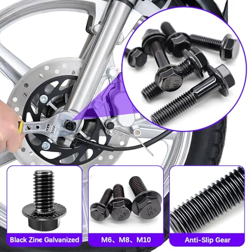 Bemaka 400Pcs Metric Flange Bolt Assortment, Nuts and Bolts Assortment Kit, 10.9 Grade M6x1.0, M8x1.25, M10x1.5 Metric Bolt, Black Hex Bolts and Nuts Washers Kit (12mm to 45mm) - Thumbnail 4