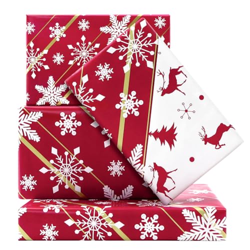 Rouleau de papier cadeau de Noël flocons de neige en papier épais pour paquets impeccables