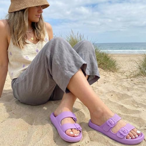 Image of CUSHIONAIRE Fame Pillow Recovery Sandals for Women, Adjustable Double Buckle Waterproof EVA Cloud Slides for Women