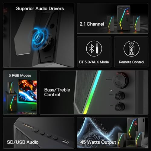 Altavoces 2.1 Redragon GS520-PRO con Bluetooth FM USB SD y AUX 2