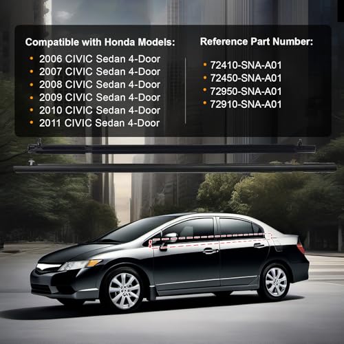 Image of 4Pcs Weatherstrip Window Moulding Trim Seal Belt, Suitable for 2006-2011 Honda Civic 4-Door Sedan, Replace#72410-SNA-A01 72450-SNA-A01 72950-SNA-A01 72910-SNA-A01