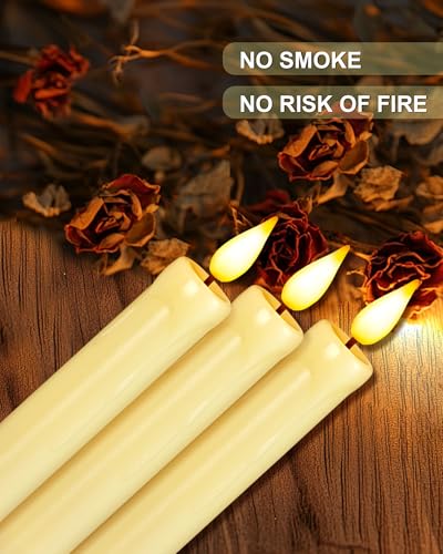 Image of Homemory 6 Pack Flameless Taper Candles, No Remote, Realistic Flickering Battery Operated Candlesticks, Ivory LED Plastic Candle Safe for Weddings, Table Decor, Christmas, and Halloween