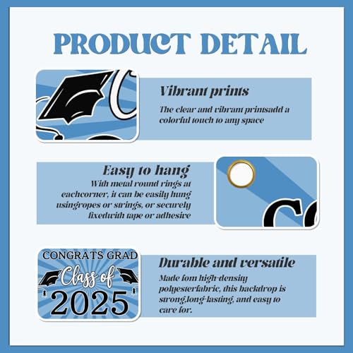 Image of Congrats Grad Class of 2025 Backdrop Banner Light Blue Class of 2025 Banner Backdrop Graduation 2025 Background Sign for Graduation Party Supplies Graduation Decorations 2025 (Light Blue)
