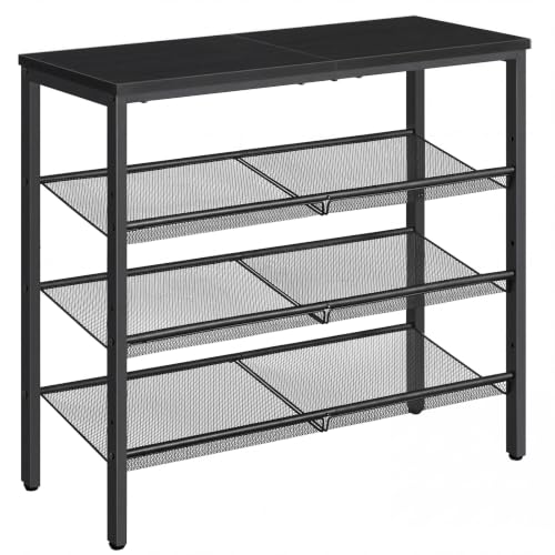Image of HOOBRO Shoe Rack for Entryway, 4-Tier Shoe Organizer with Adjustable Mesh Shelves, 12-16 Pairs of Shoes, Spacious Floor Mount, Metal, Industrial, Shoe Shelf for Closet, Black BB42XJ01