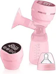 Bomba Tira Leite Materno Elétrica Portátil Recarregável USB – Extratora de leite 9 Níveis de Sucção, Silenciosa, Livre de BPA, com Mamadeira e Cabo Tipo C (Rosa)