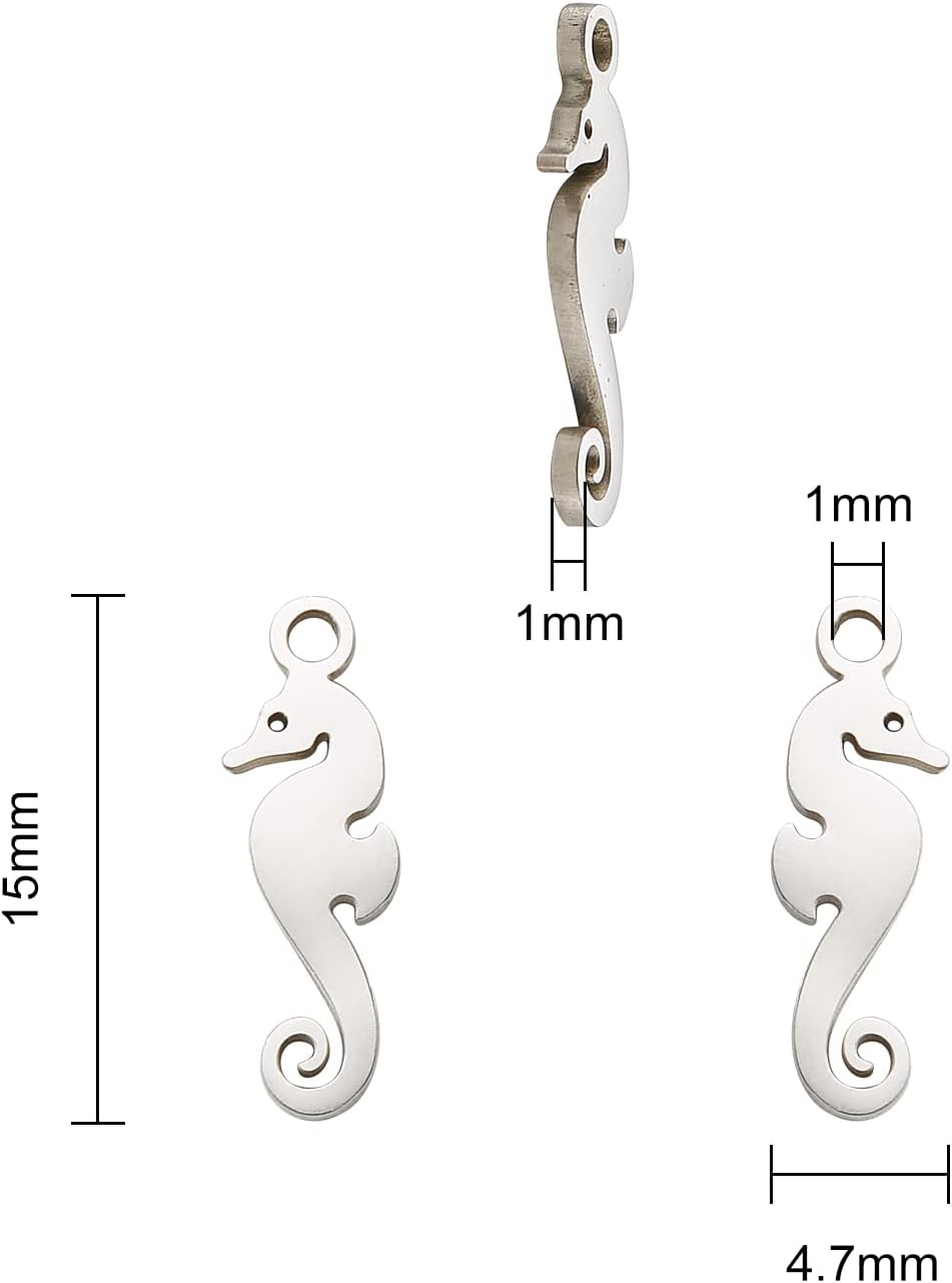 LiQunSweet 10 Pcs 304 Stainless Steel Metal Pendant Sea Horse Animal Hippocampus Seahorse Charms Jewelry Findings for Jewelry Making - 15x4.7mm - Image 3
