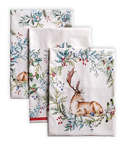 Maison d'Hermine Holly Time Lot de 3 torchons de cuisine, bar multi-usages doux et absorbants 100 % coton - Printemps/été - 50 x 70 cm