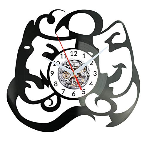 Horloge murale théâtre masque en plaque vinyle W0937