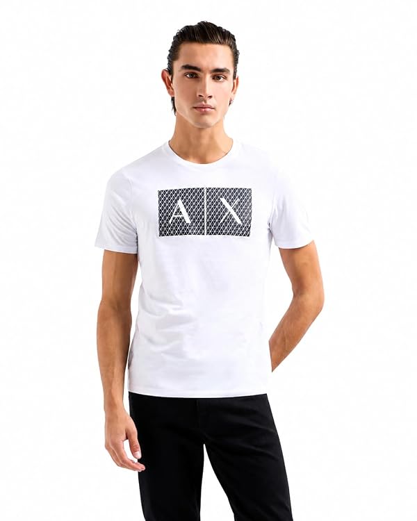 Armani Exchange Men's Crew Neck Logo Tee T Shirt Grid Logo, White, Large by Armani Exchange - Used condition - US$44.89