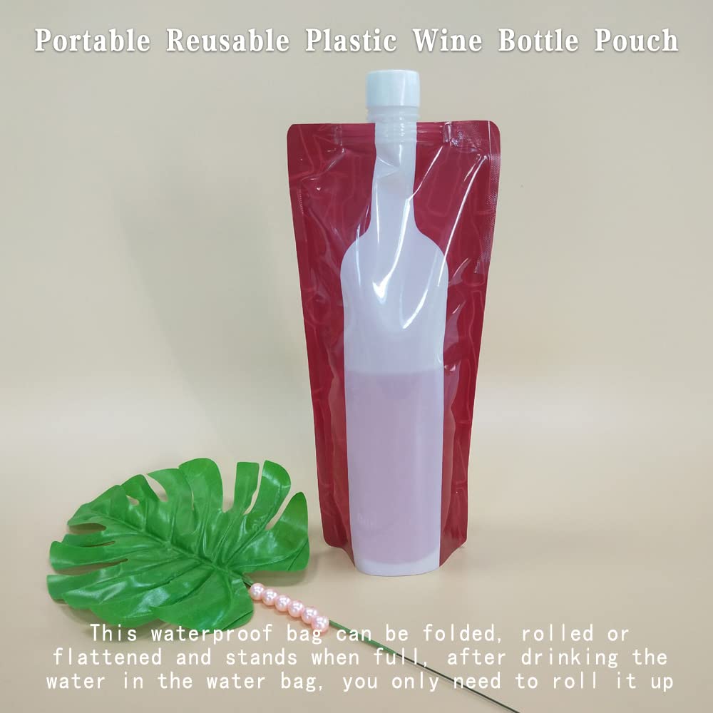 JIEDALIN 2 Pcs 750 ml Portable Reusable Plastic Wine Bottle Pouch Portable Drink Pouches Pouch Collapsible Liquid Leak Proof Flask Holder for Wine Liquor Beverages - Image 2