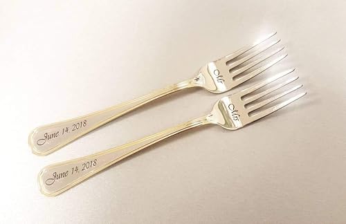 Miniatura 3 de Mr mrs wedding forks with date, personalized dining set for couple, gold wedding flatware, custom engraved forks, unique silverware gift