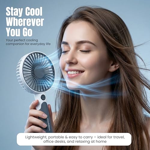 Image of One94Store Mini Handheld Fan, USB Rechargeable with 1800mAh Battery, 6-Speed Cooling for Home Office Travel, White & Dark Grey - Portable Electric Table Fan