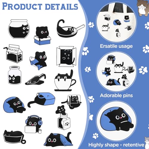 Image of 16 Pieces Cat Enamel Pins Set, Hidden Cartoon Animal Lapel Pins Funny Alloy Cat Clip Decoration Badges for BackPack Clothing Accessories Jewelry Gift