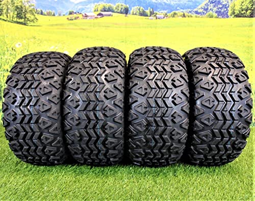 (Set of 4) 20x10.00-10 ATW-045 with 10x7 Fusion Glossy Black Wheels for Golf