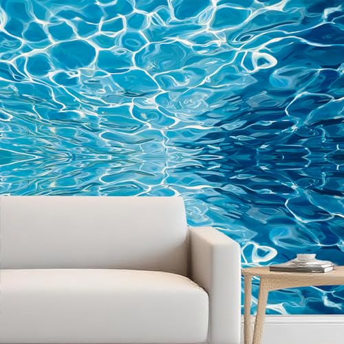 Image of Nuxovilar Blue Water Ripple Wallpaper Peel Stick Vinyl 15.75x39.37 | Ocean Wrap, Liners, adhesive wallpaper, countertop contact paper, for bedroom, counter, table (Water Ripple)