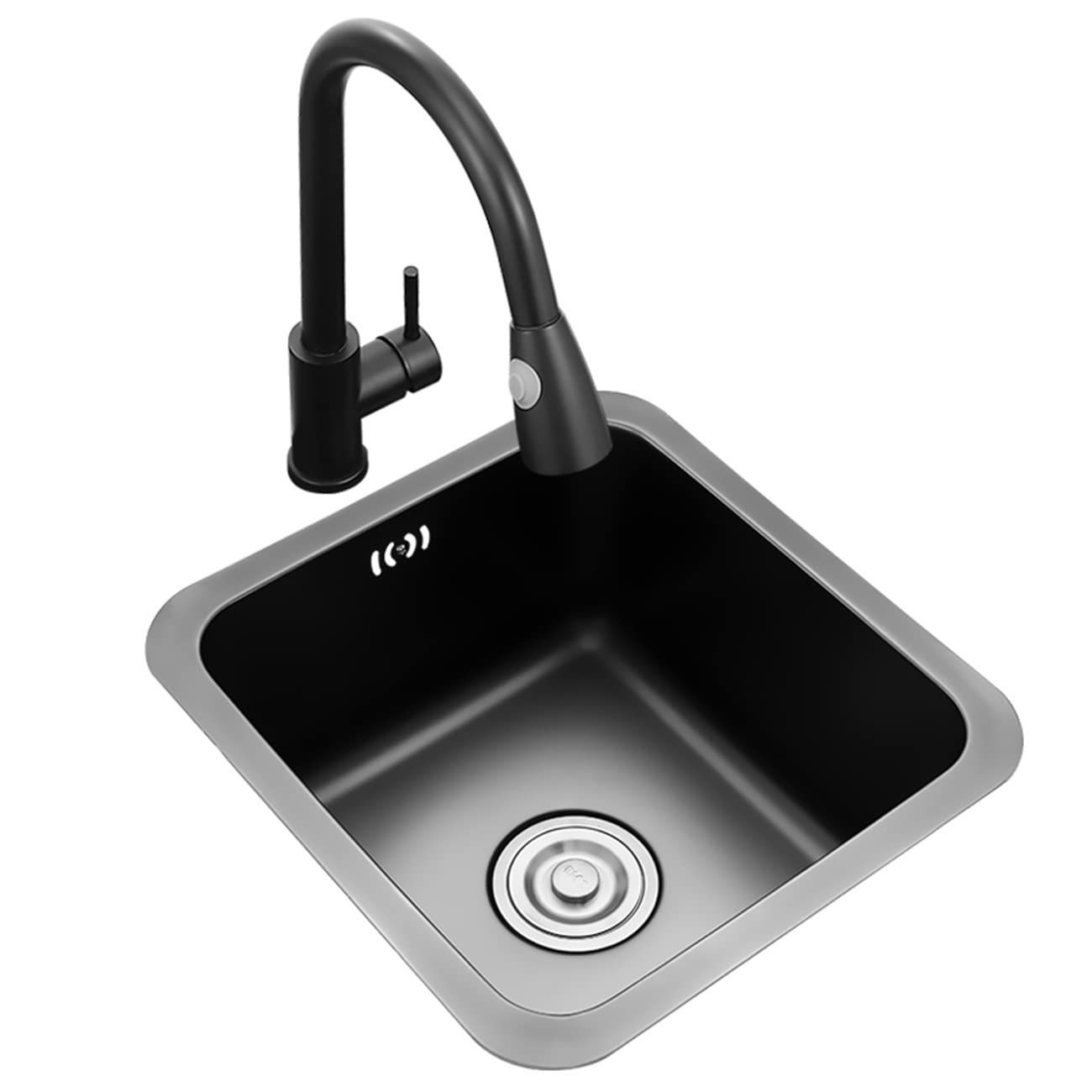 LMYSXAOZ Single Bowl Square Stainless Steel Black Sink Home Office Pantry Kitchen Embedded Bar Under The Stage Siphon With Faucet (Color : Black, Size 45 * 40cm)