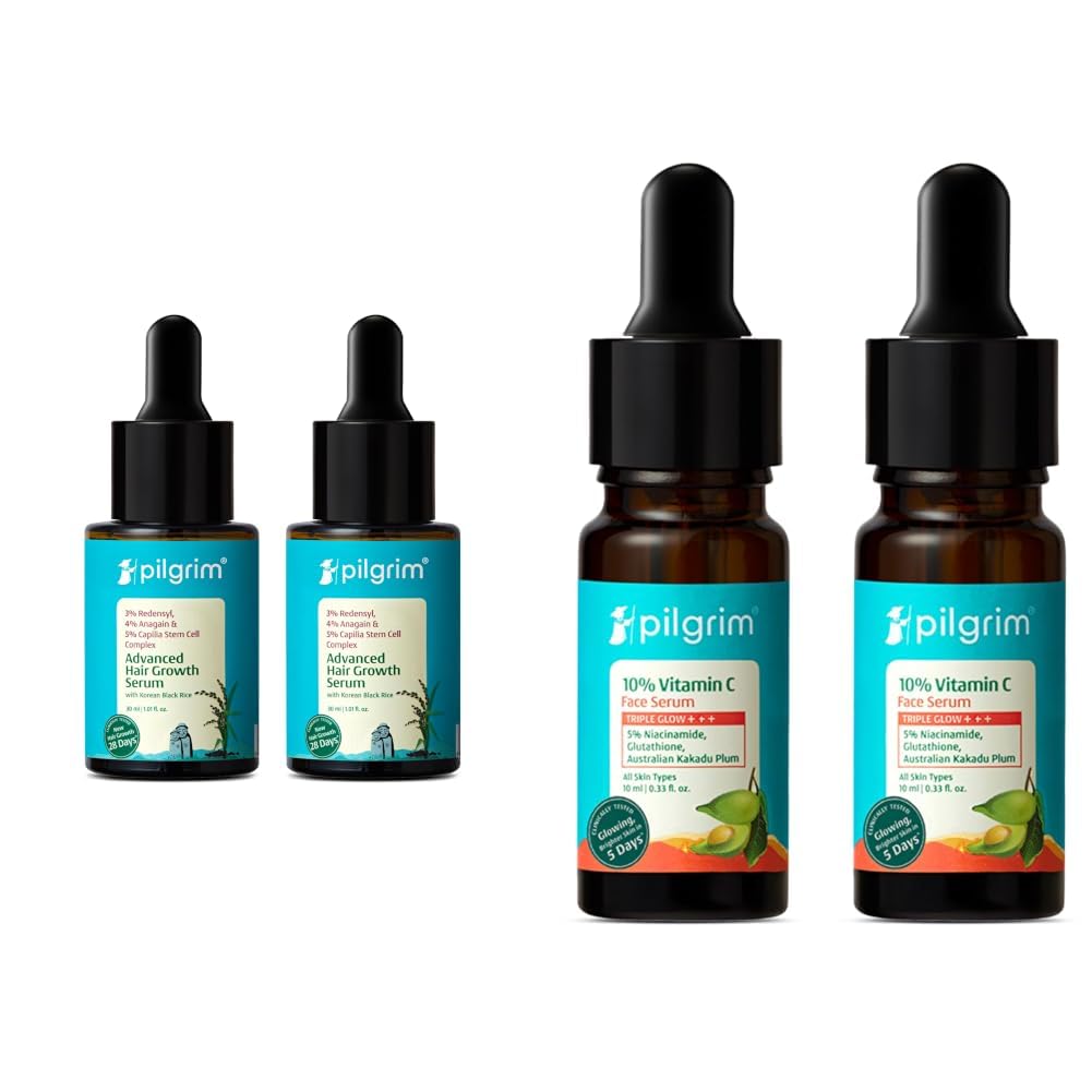 Pilgrim Redensyl 3% + Anagain 4% + 5% Capilia Stem Advanced Hair Growth Serum with Rosemary, Controls H & 10% Vitamin C Face Serum 10 ml (Pack of 2) for Glowing Skin with Niacinamide-image-19