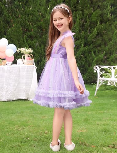 Image of IMEKIS Toddler Kids Girls Sparkle Sequins Tulle Party Dress, Wedding Formal Birthday Tea Party Dresses 2-8T