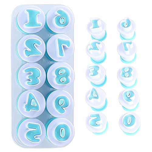 Nuoda 26 Pack DIY Letters Numbers Cake Mould Fondant Sugar Craft Cookies Plunger Cutter Mold Decorating Tools (Number)