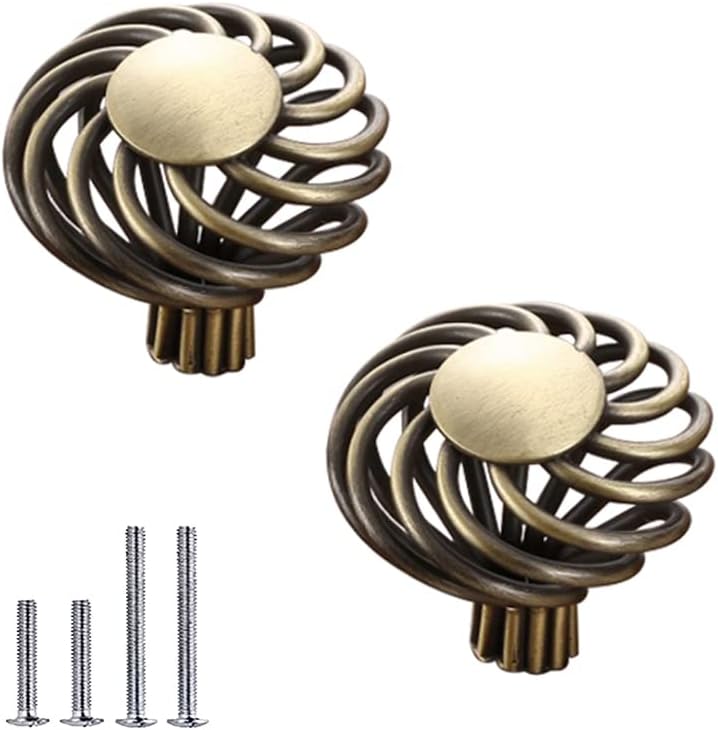 2 Pack Birdcage Cabinet Knobs Bronze Metal Oval Nest Twist Kitchen Cupboard Knobs Retro Birdcage Cabinet Knob Vintage Brass Cabinet Hardware Knob for Drawer Dresser Wardre (45 mm, Bronze)