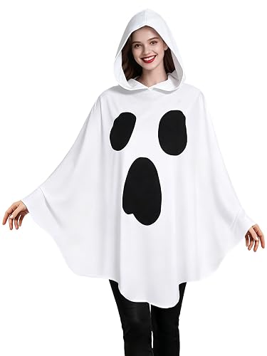 Jansun Halloween White Ghost Poncho Hooded Poncho Cape Costume Spooky