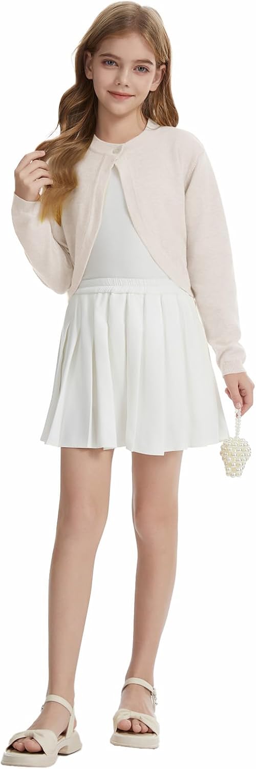 Girls Long Sleeve Cardigan Sweater Kids Cute Button Down Knit Shrug Cropped Tops - Image 4