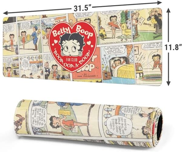 Skinit Large Gaming Mouse Pad - Officially Licensed Betty Boop Comic Strip Design with Stitched Edges, Waterproof, Non-Slip Rubber Base, Desk Mat for Keyboard & Mouse, 31.5" x 11.8" inches
