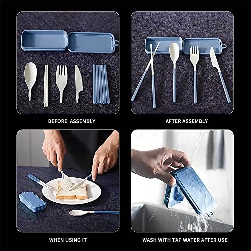 Travel Cutlery Set,Reusable Chopsticks Spoon Fork Tableware Set for Travel Camping(Blue)