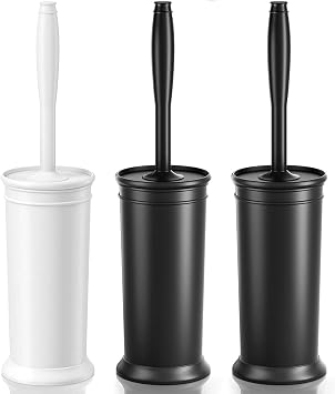 Toilet Brush, 3 Pack Toilet Bowl Brush with Extra Long Handle Durable Bristles Toilet Scrubber and Covered Holder for Toilet Brush Set for Bathroom Cleaning White and Blackt