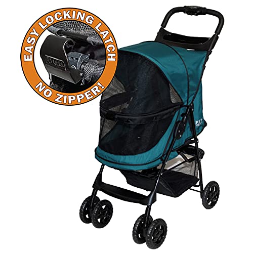 Image of Pet Gear No-Zip Happy Trails Pet Stroller for Cats /Dogs, NEW Emerald | Zipperless Entry, Easy Fold with Removable Liner, Safety Tether, Storage Basket + Cup Holder