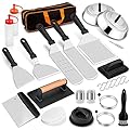 Griddle Accessories Kit, Leonyo 21Pcs Stainless SteelFlat Top Grill Accessories Outdoor, BBQ Metal Spatula Tool Set with 12" Basting Cover, Bacon Press, Burger Patty Maker, Meat Tenderizer