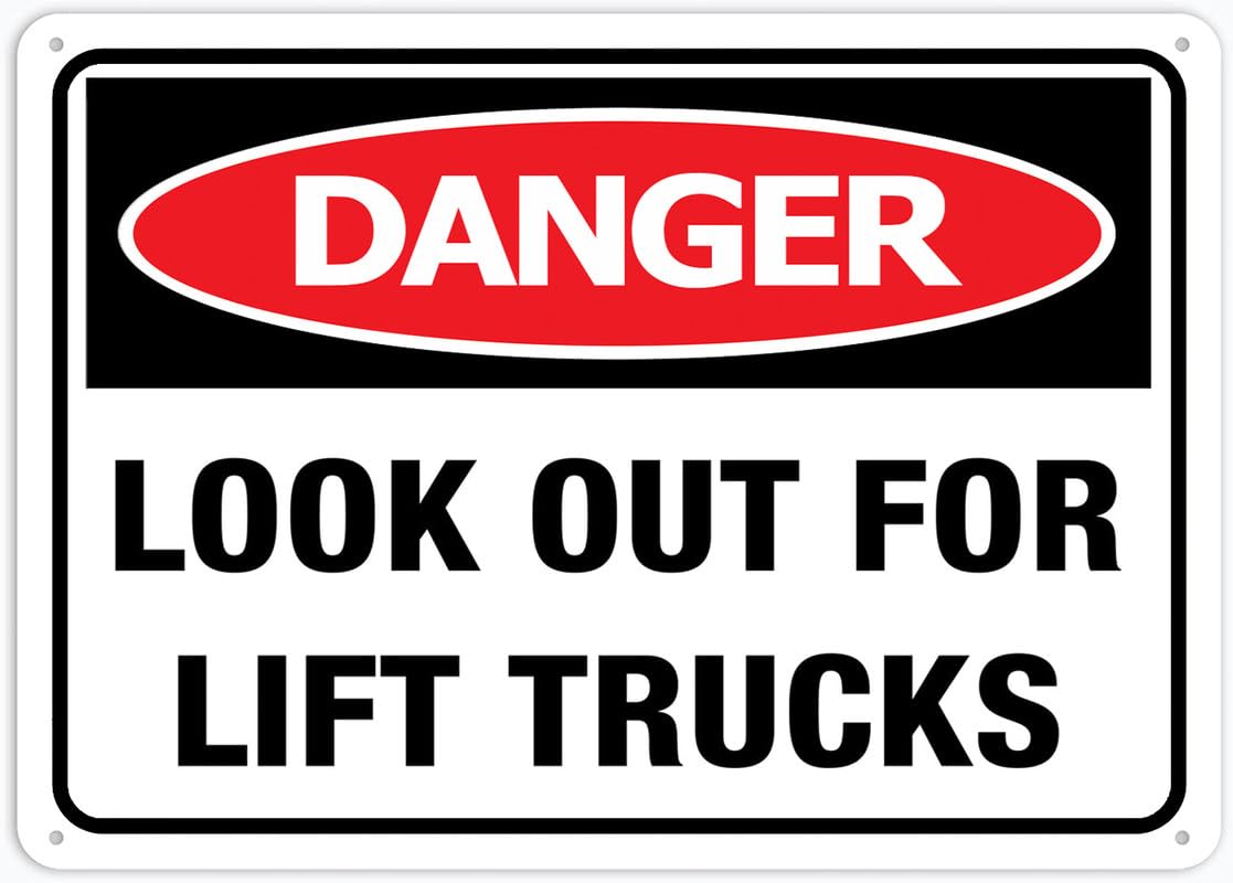Danger Look Out For Lift Trucks Aluminum Metal Sign 12"x8" Rust-Free Pre-Drilled Holes Weather Resistant For Home/Office/Business/Yard Use