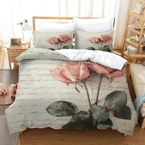 Parure de lit microfibre 135x200cm avec housse de couette imprimé 3D fleurs - 3