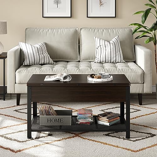 Furniouse Coffee Table Lift Top, 3 In 1 Multi-Function Coffee Table With Hidden Compartment, Coffee Table Converts To Dining Table For Living Room, Home Office, Espresso #TOP1