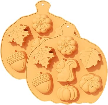 2pcs Large 3D Thanksgiving Silicone Chocolate Molds Big Autumn Maple Leafs Acorns Pumpkin Chocolate Molds Harvest Theme Candy Mold For Baking Cake Cupcake Decoration