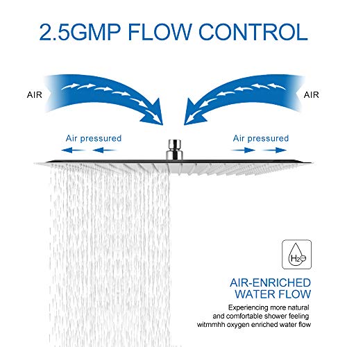 Rainfall Shower Head Chrome - Sarlai 16 Inch Shower Head Large Rain Solid Square Ultra Thin 304 Stainless Steel Chrome Finish Rainfall Shower Head #TOP5