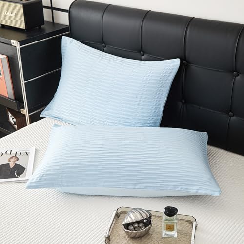 King Pillow Shams - 2 Pack, Ultra-Fine Washed Fiber,Super Soft and Comfortable, Wrinkle-Resistant, Fade-Resistant, King Size Pillowcases,Envelope Closure, 20x36Inches (Blue) — view 4