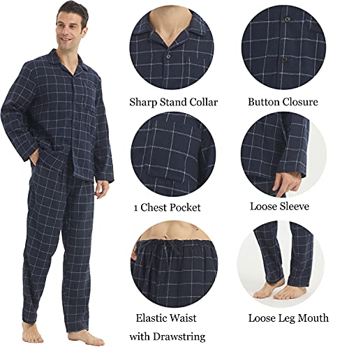LANBAOSI Flannel Pajamas for Men Set Long Sleeve Soft Cotton Loungewear Sleepwear Plaid Shirt Pants Pjs Top Bottom4