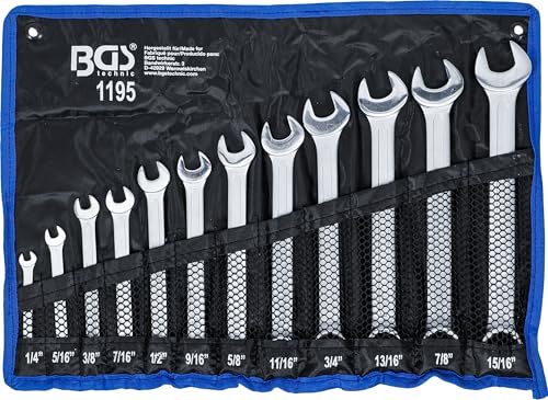 BGS 1195 | Maul-Ringschlüssel-Satz | 12-tlg. | Zollgrößen | SW 1/4\ - 15/16\ | inkl. Tetron-Rolltasche | Gabelringschlüssel