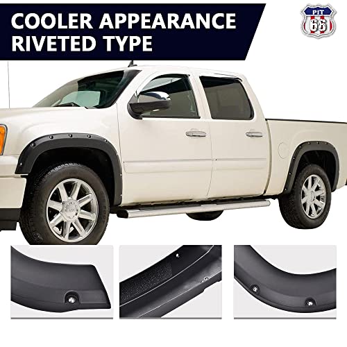 Pit66 Fender Flares, Compatible With 2007-2013 Gmc Sierra 1500, Rugged Textured Pocket Riveted Style Wheel Flares, 4 Pcs #TOP5